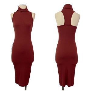 Mai Tai- Rust Mock Sleeveless Ribbed Midi Dress Size Small Juniors.